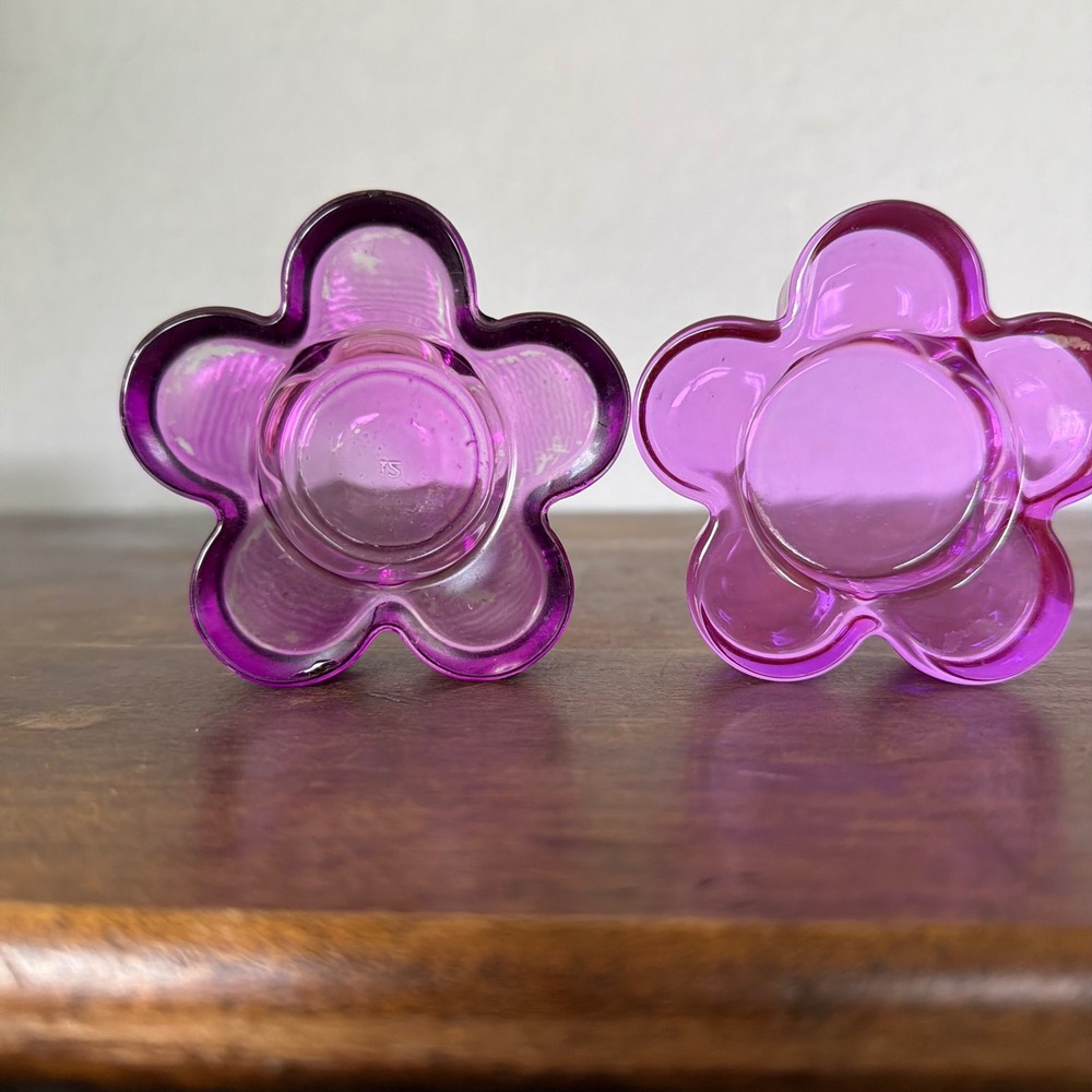 Retired PartyLite Color Lites Purple Flower Glass Tealight Holders Y2K‎ Lot of 2 - Picture 2 of 8